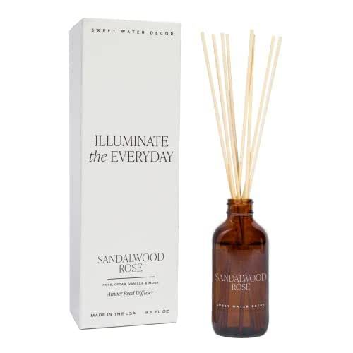 Sweet Water Decor Sandalwood and Rose Amber Reed Diffuser Set | Pepper, Lavender, Cedarwood Scented Diffusers | Fragrance Oils | Home Decor | Housewarming Gift | Aromatic Stress Relief