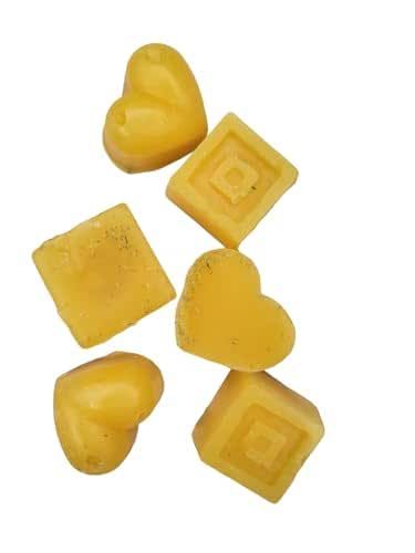 Handcrafted Citronella Beeswax Wax Melts w/Crushed Lemongrass Bits 1/4oz. Wax Melts Package of 6 in Heart & Square Shaped Citronella Scented Wax Melts for Mosquitoes