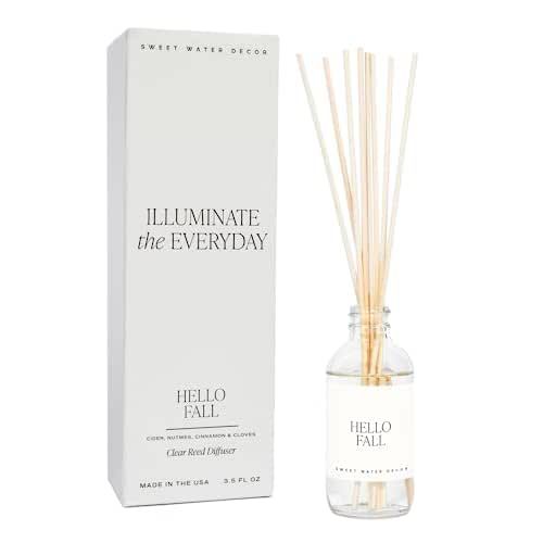 Sweet Water Decor Clear Reed Diffuser Set | Hello Fall Scent: Hot Cider, Cinnamon, Cloves, Apple, and Nutmeg