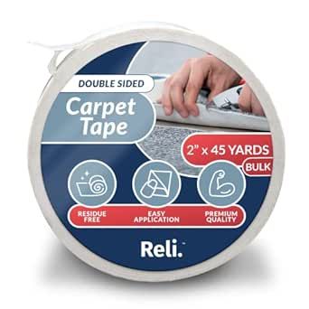 Reli. Carpet Tape | 2" x 45 Yards (Bulk Value) | Double Sided Carpet Tape for Hardwood Floors | Heavy Duty Keeps Rug in Place | Indoor/Outdoor Rug Tape for Area Rug, Laminate | Rug Gripper | White