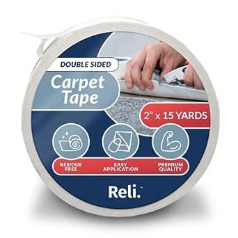 Reli. Carpet Tape | 2" x 15 Yards | Double Sided Carpet Tape for Hardwood Floors | Heavy Duty Keeps Rug in Place| Indoor/Outdoor Rug Tape for Area Rug, Laminate, Concrete | Rug Gripper| White