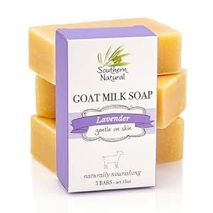 Southern Natural Goat Milk Soap Bar (Lavender 3 Pack) For Eczema, Psoriasis & Dry Sensitive Skin. All Natural Soap For Women, Men, Kids & Baby. Handmade In USA (Each Bar 4-4.5 oz)