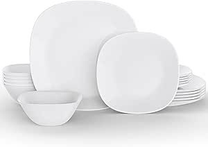 Dinnerware Set, MEKY 18-piece Opal Dishes Sets Service for 6|11" Plates|6" Bowl Sets | Dish Sets-Square