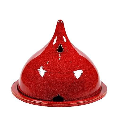 SENTJO Premium 100% Hand-Made Ceramic Incense Burner, Incense Holder, Aromatherapy, Home Decor, Backflow Incense Powder, Cones and Stick, Made in France, (Red)
