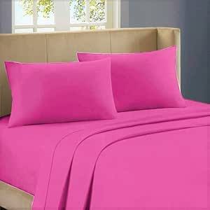Versatile Bedding 3 PCs Set - Ultra Soft Easy Care 100% Cotton 800 Thread Count 3 Piece Set with 18" Deep Pocket - Soft & Silky Sateen Weave - (1 Fitted Sheet and 2 Pillowcases) - Twin, Hot Pink