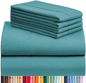 LuxClub 6 PC King Size Sheet Set Bed Sheets Deep Pockets 18" Eco Friendly Wrinkle Free Cooling Sheets Machine Washable Hotel Bedding Silky Soft - Teal King