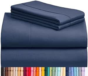 LuxClub Twin Sheets - Soft Kids Twin Bed Sheets for Boys and Girls, 4 PC Deep Pockets 18" Eco Friendly Wrinkle Free Kids Fitted Sheets Machine Washable Hotel Bedding Silky Soft- Navy Twin