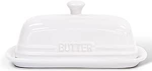 MAIA Ceramic Butter Dish with Lid for Countertop 4"x8" Butter Keeper Container White Butter Holder for Butter Spreader On Kitchen Countertop Ceramic Butter Dishes Storage Container with Lid