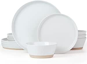 Famiware Saturn Dinnerware Sets, 12 Piece Dish Set, Plates and Bowls Sets for 4, White