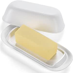 Hekeieon Butter Dish with Lid, Butter Keeper, Easy Scoop,Butter Container Holds for East/West Coast Butter, Dishwasher Safe (White)
