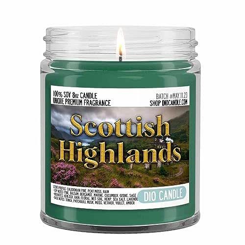 Scottish Highlands Scented Candle - Smells Like Caledonian Pine - Peat Moss - Rain- 100% Naturally Vegan Soy and Premium Fragrance | Great Gift | Handmade in Denver, Colorado (8oz Glass Jar)