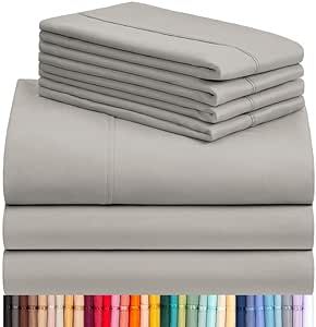 LuxClub 7 PC Split King Sheet Set Bed Sheets Deep Pockets 18" Eco Friendly Wrinkle Free Cooling Sheets Machine Washable Hotel Bedding Silky Soft - Light Taupe Split King
