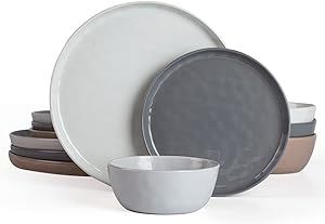 Famiware Mars Plates and Bowls Set, 12 Pieces Dinnerware Sets, Dishes Set for 4, Multi-color