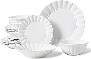 HOMBENE Plates and Bowls Sets, 16 Piece Dinnerware Sets, Porcelain Dinner Set with Plates and Bowls, Ceramic tableware, Modern Bone China Dish Set for 4, GULF LIFE