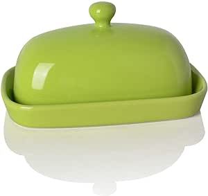 Sweejar Ceramics Butter Dish with Lid, Butter Keeper Container, East/West Coast Butter, 7 inches (Green)