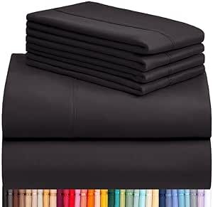 LuxClub 6 PC Full Size Sheet Set Bed Sheets Deep Pockets 18" Eco Friendly Wrinkle Free Cooling Sheets Machine Washable Hotel Bedding Silky Soft - Black Full