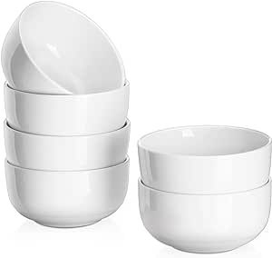 DOWAN 10 OZ Small Bowls Set of 6 - Ceramic White Bowls for Side Dishes, Ice Cream, Dessert, Rice, Dipping, Snack, Fruit - Dishwasher & Microwave Safe