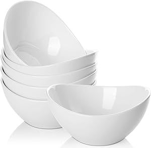 Samsle 19 Ounces Ceramic Serving Bowls, Sturdy Porcelain White Oval Salad Bowls, Stackable Food Server Fruit Display Dishes for Party Dinner, Microwave and Dishwasher Safe, Set of 6