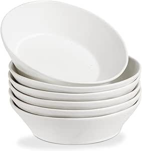ONEMORE Ceramic Pasta Bowl Set of 6, 30oz - Oven Safe Large Wide Bowls for Serving - Microwave & Dishwasher Safe, Speckled, Rustic - Cream White