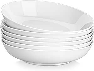 MALACASA Pasta Bowls, 40oz Large White Serving Bowls Porcelain Salad Bowls Set of 6 Soup Bowls for Kitchen Ceramic Wide Shallow Pasta Bowls Pasta Plates Microwave and Dishwasher Safe