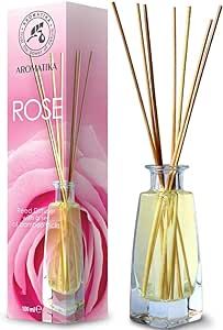 Reed Diffuser Rose 3.4 Fl Oz - Fresh & Long Lasting Fragrance - Alcohol Set with Bamboo Sticks - Best for Aromatherapy - Spa - Home - Kitchen - Bath - Office
