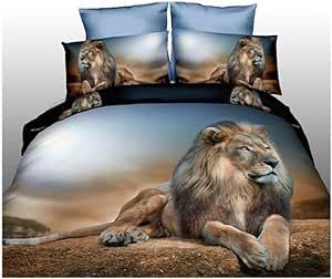 Joyloading Home Textiles 3D Printed Animals Pattern Bedclothes Set Including 1p sheet/1p Quilt Cover/Double Pillowcase King Size (Lion 3)