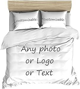 LEECUM Custom Photo Duvet Cover Set with 2 Pillowcase Print Any of Your Design Bedroom Bedding for Family Personalized Bedclothes (Polyester,Twin (68"x86"))
