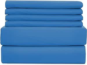 WAVVA Soft Bedding 4 Piece Bed Sheets Set - 1800 Premium Quality Deep Pocket, Wrinkle & Fade Resistant - Ocean Blue, Twin