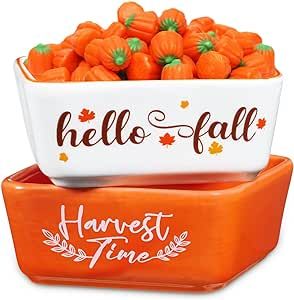 Kederwa 2pcs Fall Candy Dish Set,Mini Autumn Ceramic Candy Bowl with Fall Leave Harvest Fall Tiered Tray Decor Fall Gifts