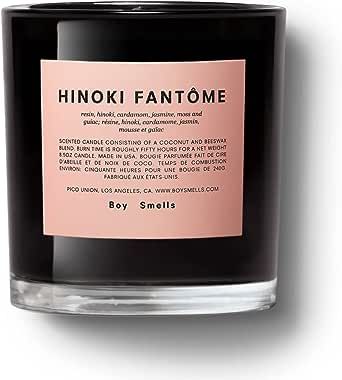 Hinoki Fantome Boy Smells Candle. 50 Hour Long Burn. Coconut and Beeswax Blend. Luxury Scented Candles for Home 8.5 oz