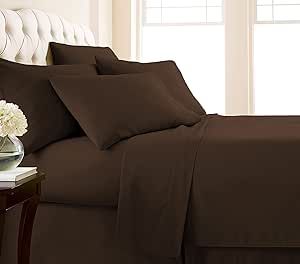 SouthShore FINE LIVING Vilano Springs, 6-Piece, 21-in Extra Deep Pocket, Premium Quality, Easy Care, Shrinkage Free Sheet Set with 1 Flat Sheet, 1 Fitted Sheet, 4 Pillowcases, Chocolate Brown, Queen
