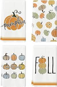 Artoid Mode Pumpkin Give Thanks Fall Kitchen Towels Dish Towels, 18x26 Inch Seasonal Decoration Hand Towels Set of 4