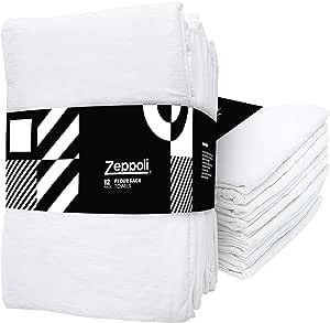 Zeppoli Flour Sack Towels -12-Pack - 28" x 28" 100% Cotton Linen Kitchen Towels - Absorbent Flour Sack Dish Towels - White Tea Towels for Kitchen - Ring Spun Cotton White Dish Drying Towels