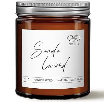 Sandalwood Scented Candles, Organic Soy Candle for Home Scented, Hand-Poured Aromatherapy Candles, Gifts for Women|Men|Families|Friend|Colleague, as Birthday|Holiday|Relaxation Gifts (7oz)