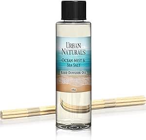 Urban Naturals Ocean Mist & Sea Salt Scented Oil Reed Diffuser Refill | Includes a Free Set of Reed Sticks! 4 oz.