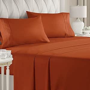 King Size Sheet Set - Breathable & Cooling - Hotel Luxury Bed Sheets - Extra Soft - Deep Pockets - Easy Fit - 4 Piece Set - Wrinkle Free - Comfy - Terracotta Bed Sheets - Kings Sheets - 4 PC