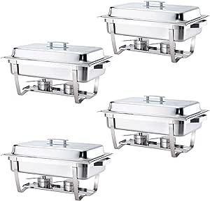 ALPHA LIVING 70014-GRAY 4 Pack 8QT Chafing Dish High Grade Stainless Steel Chafer Complete Set, 8 QT, Alpine Gray Handle
