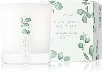 Thymes Aromatic Jar Candle - Eucalyptus White Tea Scented Candle for a Fresh Home Fragrance - Matte White Candles (7.5 oz)