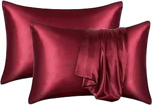 npkgvia Imitation Silk Pillowcases Bedclothes Single Student Dormitory Household Pillowcases 2pc Body Pillows Case (Red, One Size)