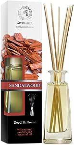 Reed Diffuser Sandalwood 3.4 Fl Oz - Fresh & Long Lasting Fragrance - Gift Set with Bamboo Sticks - Best for Aromatherapy - Spa - Home - Kitchen - Office - Fitness Club - Glass Bottle