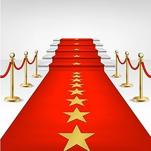Timgle Red Plastic Carpet Runner for Party Movie Night Red Carpet with Gold Star Red Runner Rug Red Aisle Runner for Floor Stage Stairs Birthday Wedding Theme Decoration Prom Decor (3.28 x 16.4 ft)