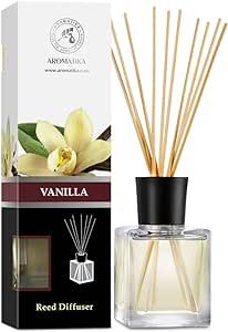 Reed Diffuser with Natural Essential Oil Vanilla 6.8 Fl Oz (200ml) - Scented Reed Diffuser - Gift Set with Bamboo Sticks - Best for Aromatherapy - SPA - Home - Office - Fitness Club