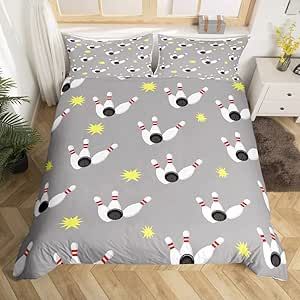 Bowling Ball Bedding Set for Girls Boys Children Sports Games Comforter Cover Decorative Bowling Ball Gaming Duvet Cover Grey Bedspread Cover Twin 2Pcs Bedclothes