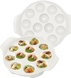 Vkinman 2pcs Ceramic Escargot Dish with 12 holes 9.2 Inch Snail White Ceramic Plates Diet Plate