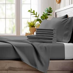 Bamboo Bay Luxury Bamboo Sheets Queen Size - 6 Piece Ultra Soft Cooling Sheets for Hot Sleepers - 100% Organic Bamboo Queen Sheet Set Fits Up to 16" Deep Pocket - Eco Friendly - Queen - Dark Grey