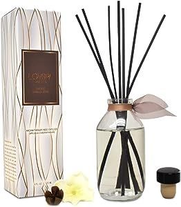 LOVSPA Smoked Vanilla Bean Reed Diffuser Set - Scented Stick Room Freshener Warm, Sultry Blend of Smoked Tahitian Vanilla, Sandalwood, Leather and Southern Bourbon - Made in The USA
