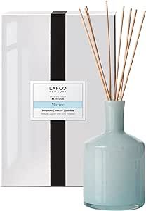 LAFCO New York Signature Reed Diffuser, Marine - 15 oz - Up to 9 Months Fragrance Life - Reusable, Hand Blown Glass Vessel - Natural Wood Reeds - Made in The USA
