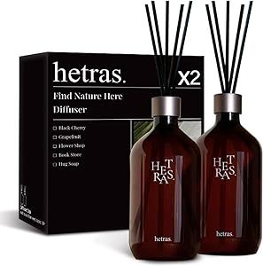HETRAS. Premium Reed Diffuser: Set of 2 x 16.9oz (1,000 ml) Large Capacity | Fragrance Oil Diffuser & Sticks for Home Decor & Office Decor & Bathroom Decor - Gifts for Loved one (Black Cherry)
