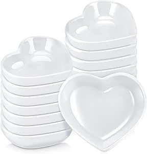 12 Set Heart Shaped Bowls Ceramic Dishes Heart Shaped Plates Multipurpose Salad Bowls Appetizer Plates Cooking Gifts for Candy Sauce Sushi Dipping Serving Wedding Anniversary Mother's Day (White)