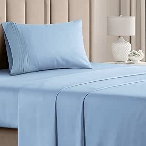 Twin Size Sheet Set - Breathable & Cooling - Hotel Luxury Bed Twins Sheets - Extra Soft - Deep Pockets - Easy Fit - 3 Piece Set - Wrinkle Free - Comfy – Light Baby Blue - 3 PC
